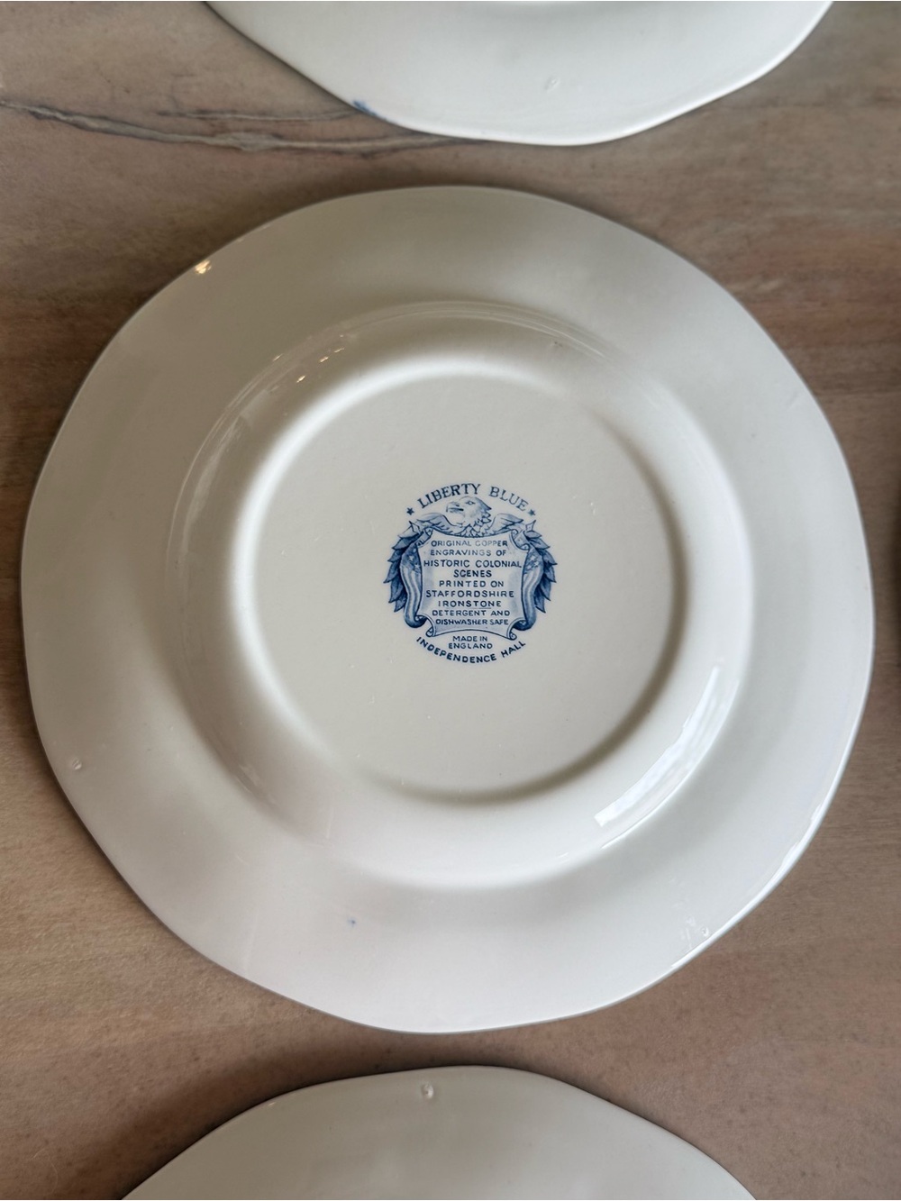 Gorgeous vintage set of 6 Liberty Blue Staffordshire Ironstone Dinner Plates - Picture 12 of 15